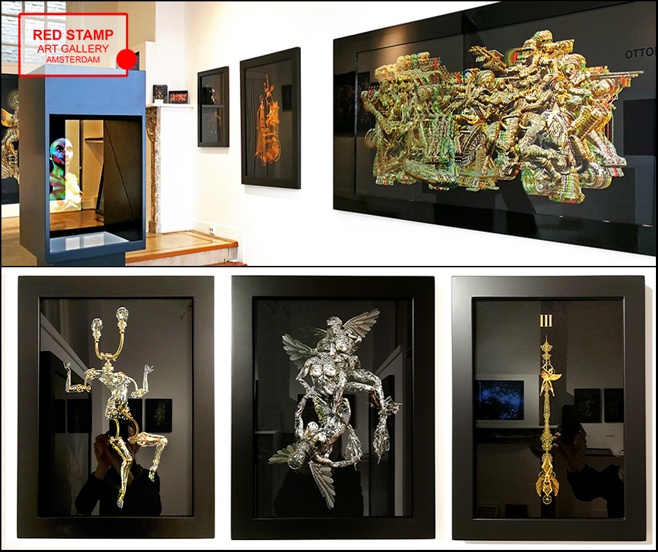 red stamp art gallery,amsterdam,christian zanotto,virtual sculptures,uv print on crystal,holography,video art